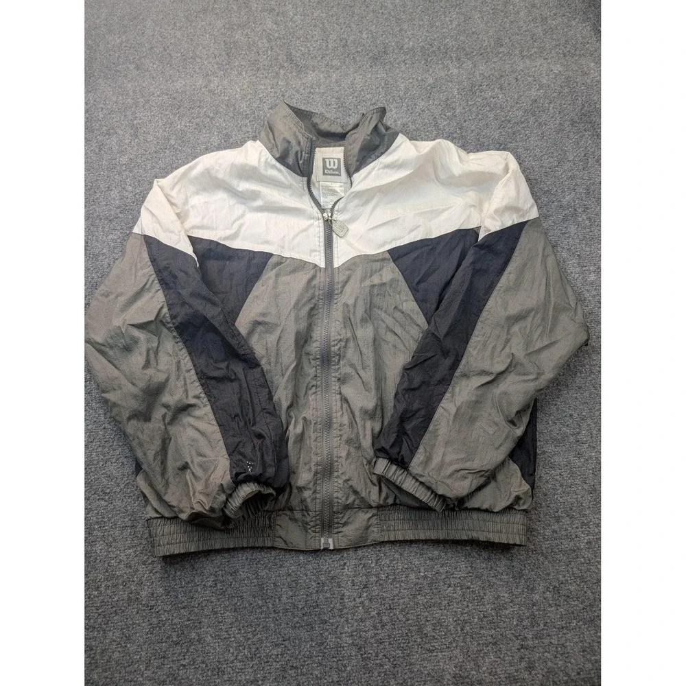 Wilson Jacket Mens L Gray Colorblock Windbreaker Full Zip Lined Tennis Athletic